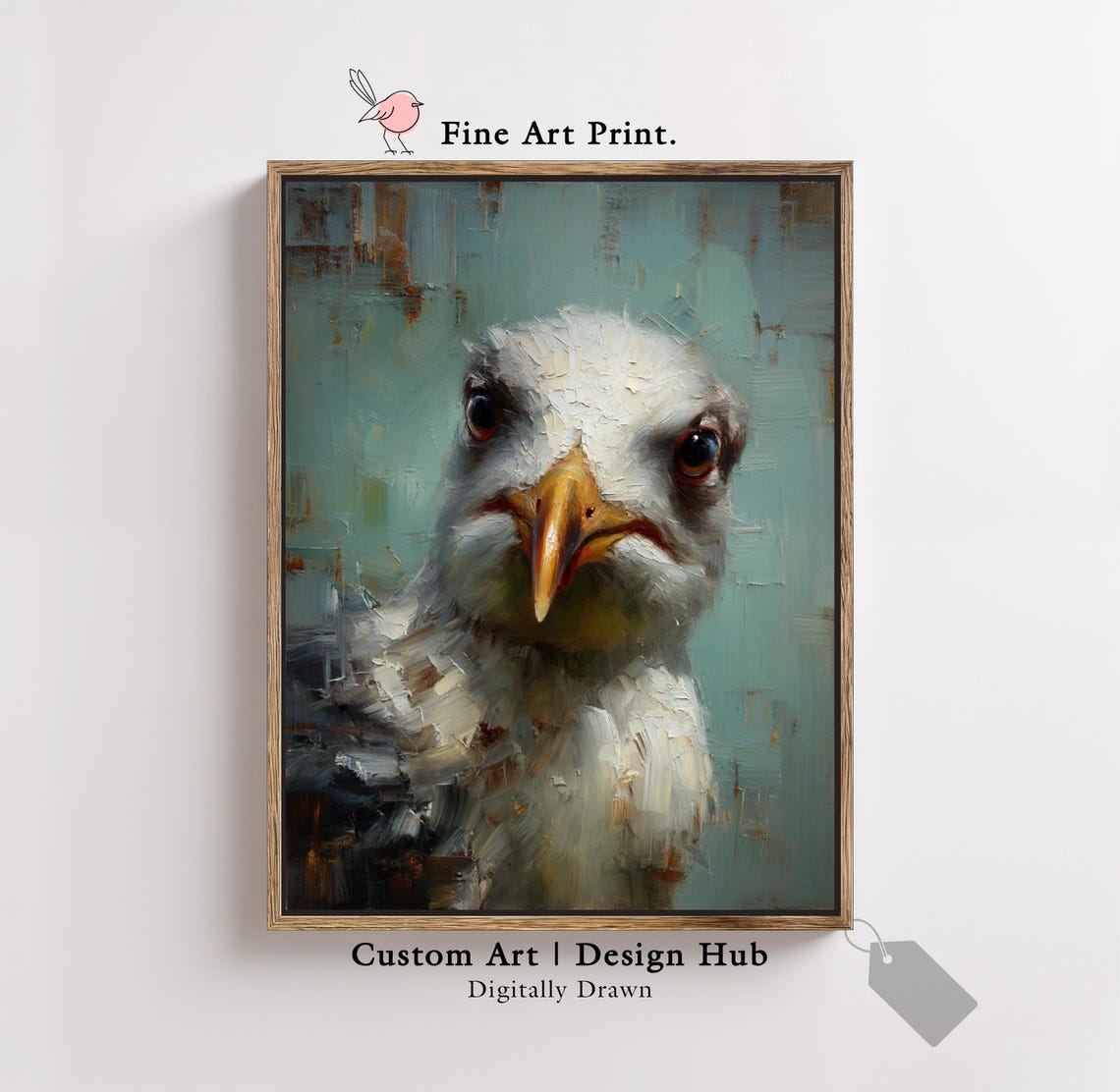 Seagull Close Up Portrait Coastal Bird Oil Painting Style Wall Art