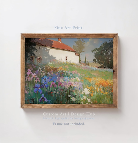 Cottage Garden Floral Landscape, Vintage Art Print