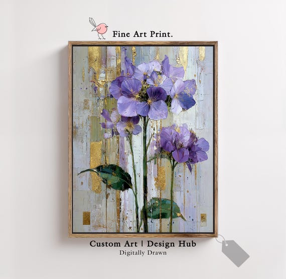 Purple Floral Art Print, Modern Botanical Decor