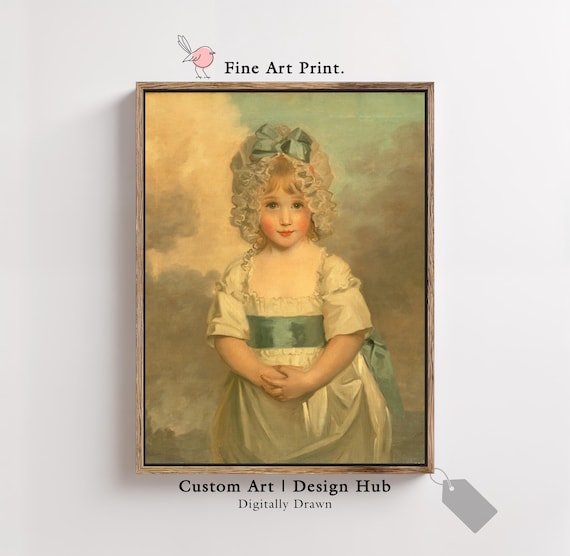 Young Girl in White Dress with Blue Sash Classic Portrait Art Print
