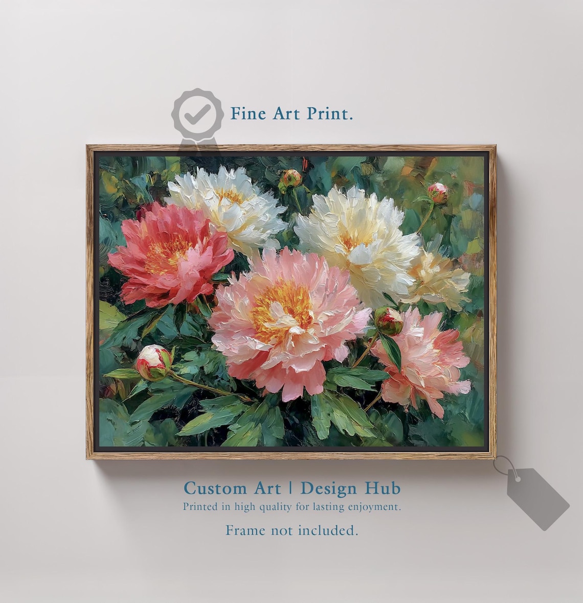 Pink White Peony Blooms Impressionist Floral Oil Painting Art Poster