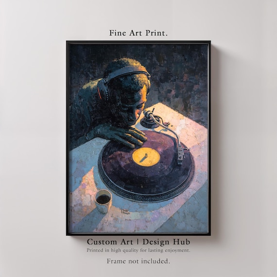 DJ Turntable Night Urban Painting Headphones Vinyl Music Print