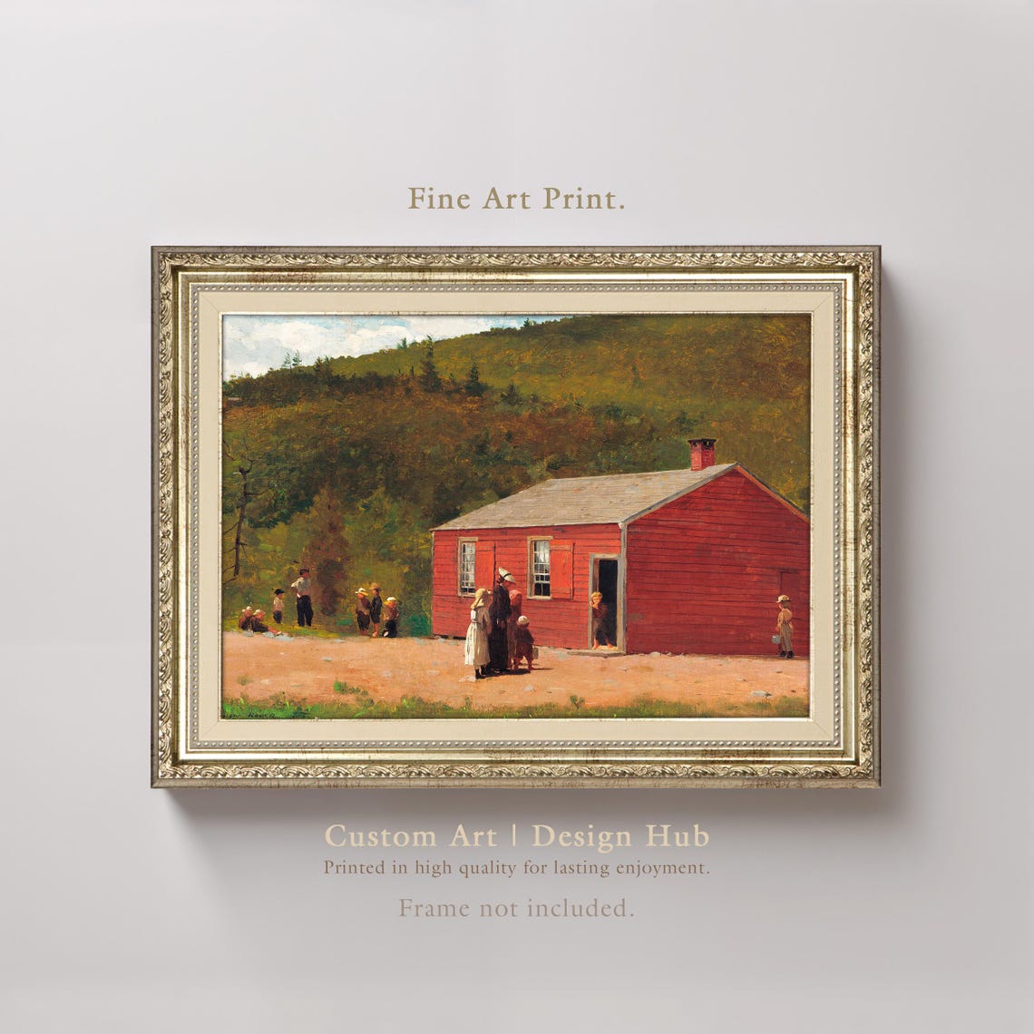 Red Schoolhouse With Children Vintage American Country Art Print