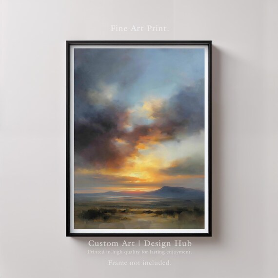 Dramatic Golden Sunset Cloudscape Oil Painting Fine Art Wall Print