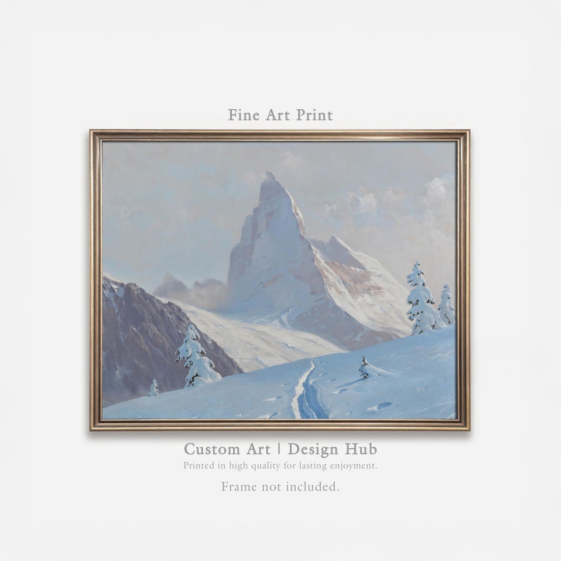 Snowy Majestic Alpine Peak Winter Mountain Oil Painting Wall Art
