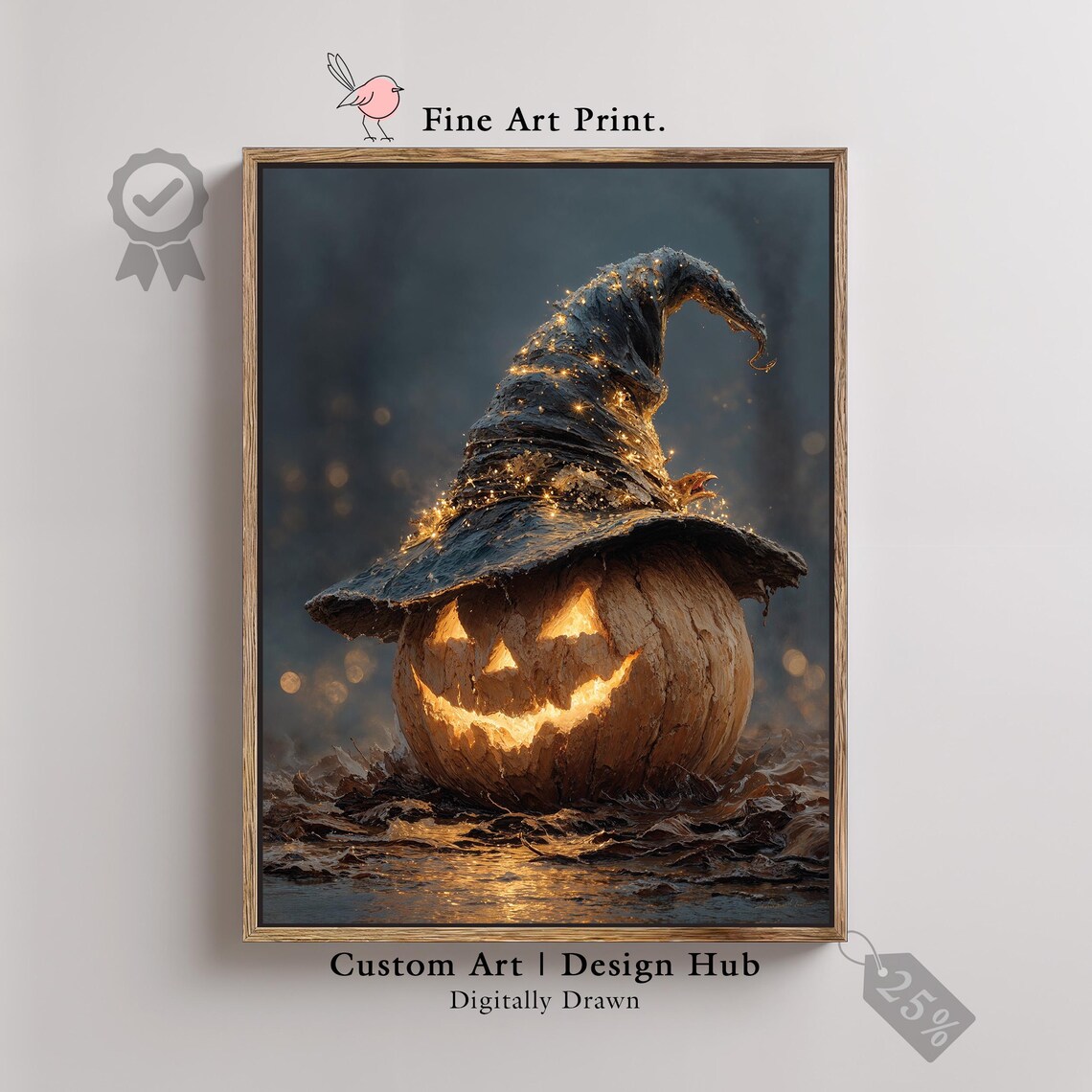 Halloween Pumpkin Print Witch Hat Jack O Lantern Spooky Gothic Decor