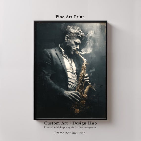 Jazz Saxophone Player Art Print Moody Musician Portrait