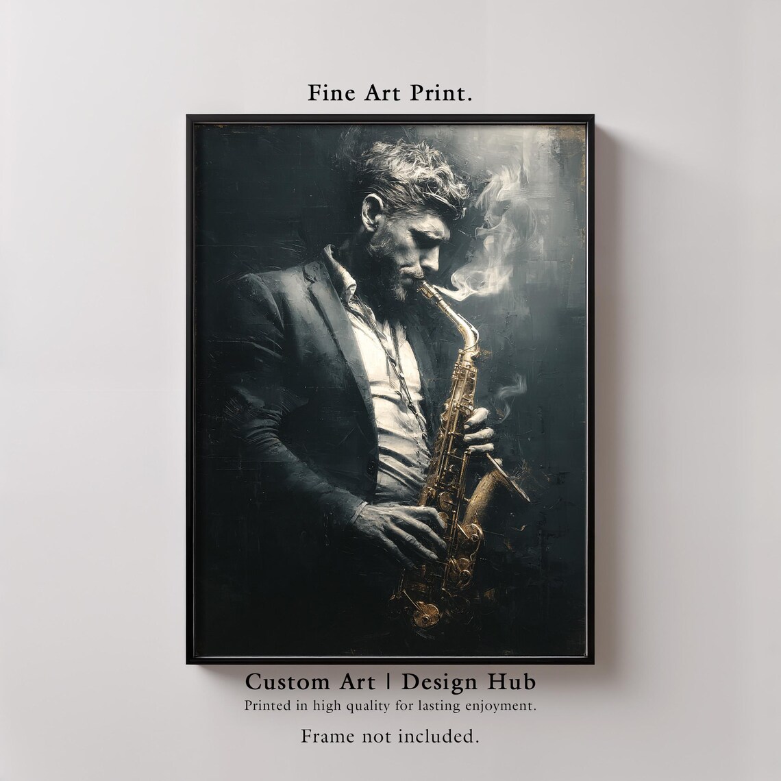 Moody Jazz Saxophone Player Dark Oil Painting Style Music Print