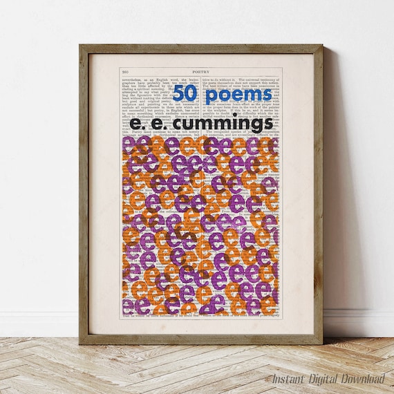 E E Cummings 50 Poems Orange Purple Letter Art Dictionary Poster