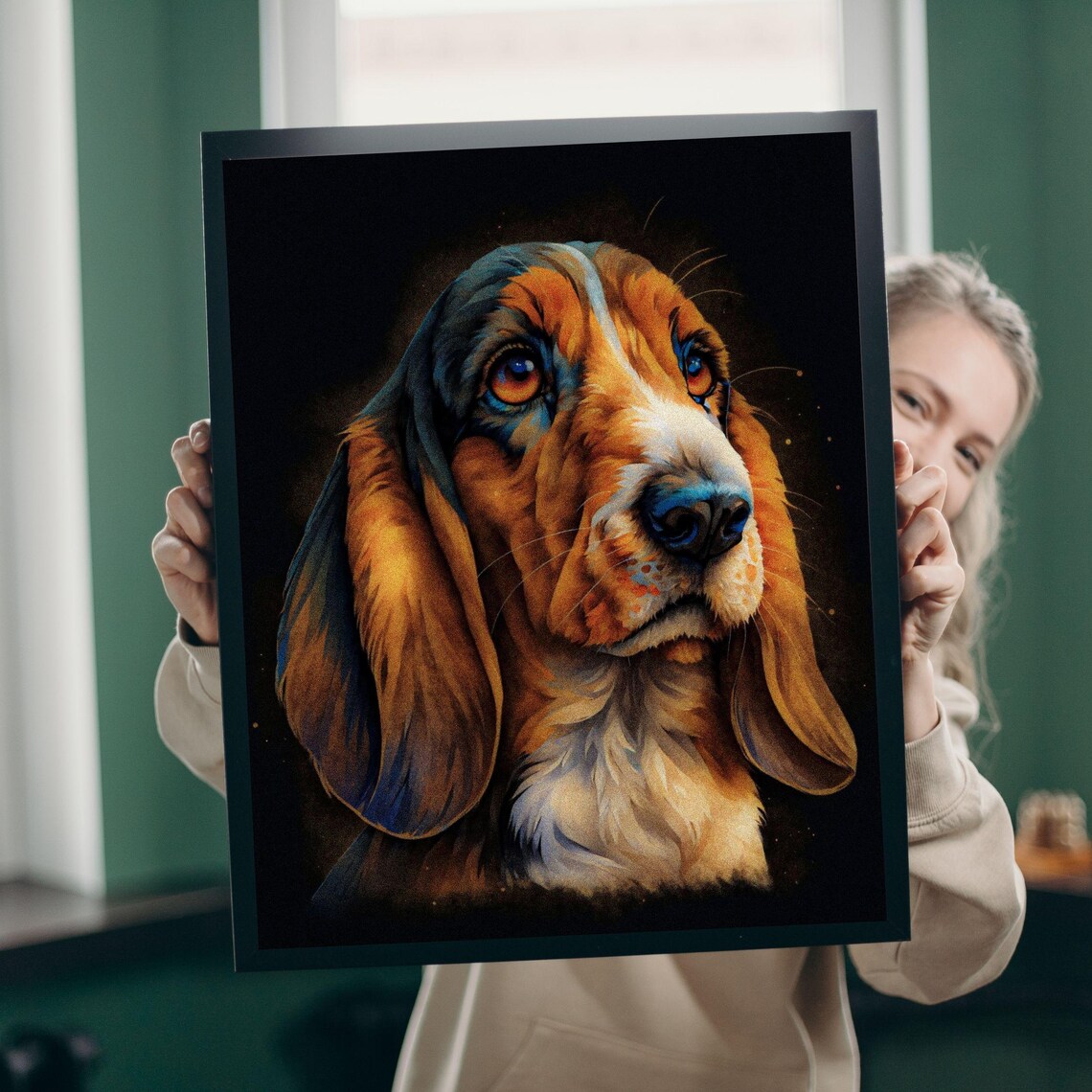 Basset Hound Portrait Soulful Eyes Painterly Dog Decorative Wall Art - Image 6
