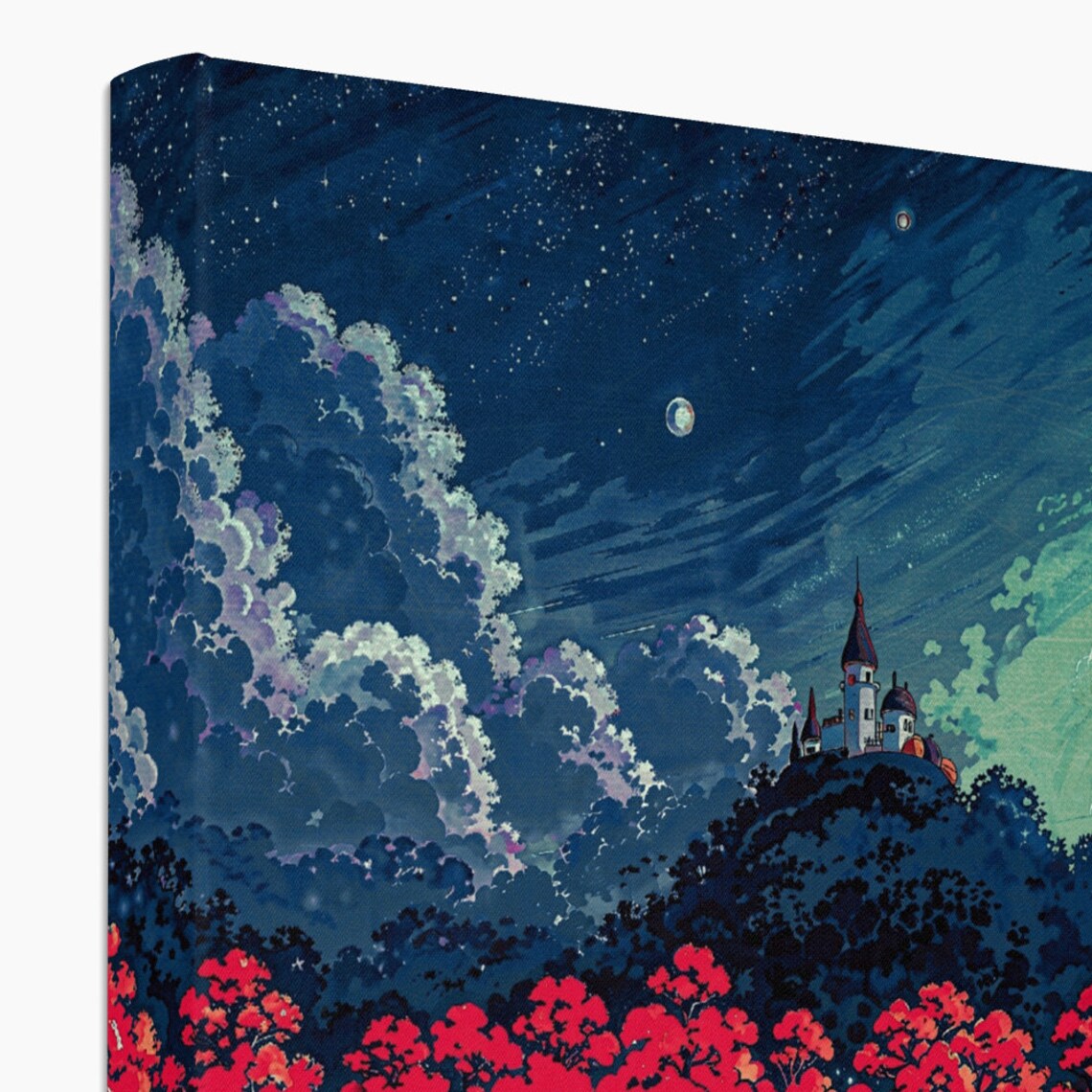 Fantasy Castle Red Autumn Trees Glowing Lake Starry Night Dreamscape Poster - Image 4
