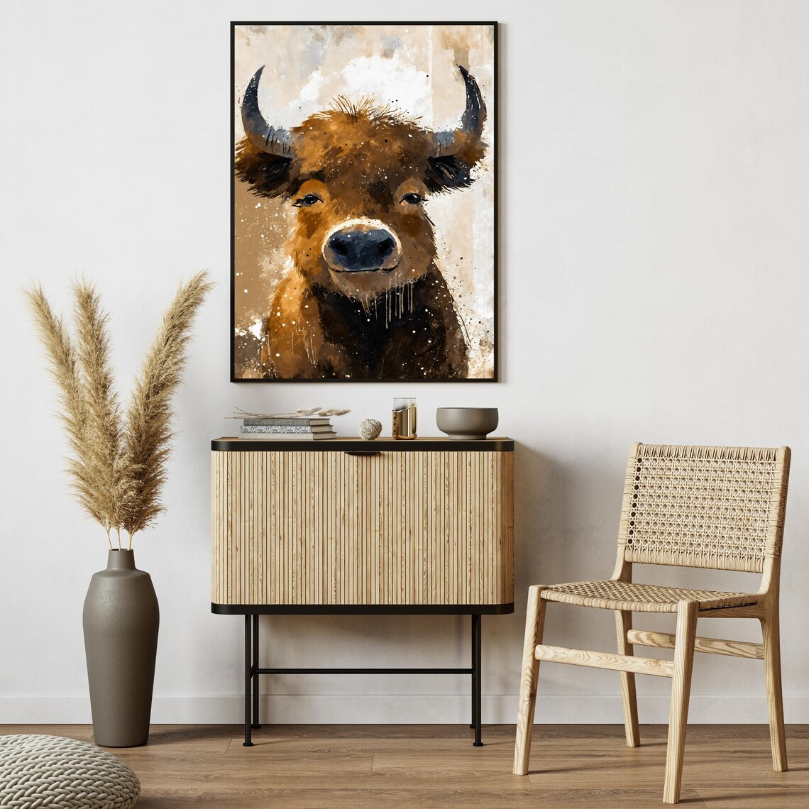 Highland Cow Portrait Watercolor Brown Bull Rustic Farmhouse Poster - Image 2