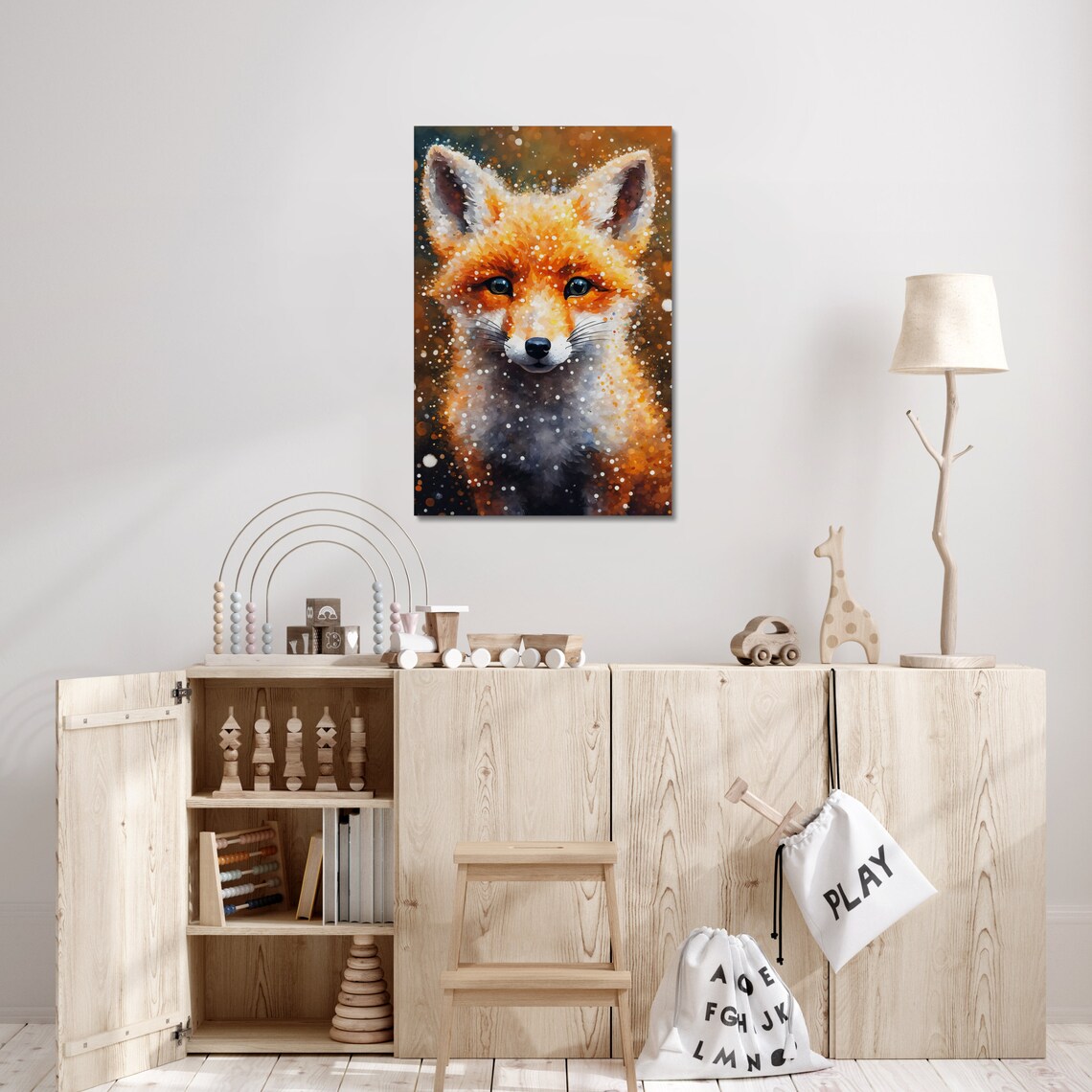 Baby Fox Kit Portrait Orange White Snow Specks Tender Nursery Art Poster - Image 3