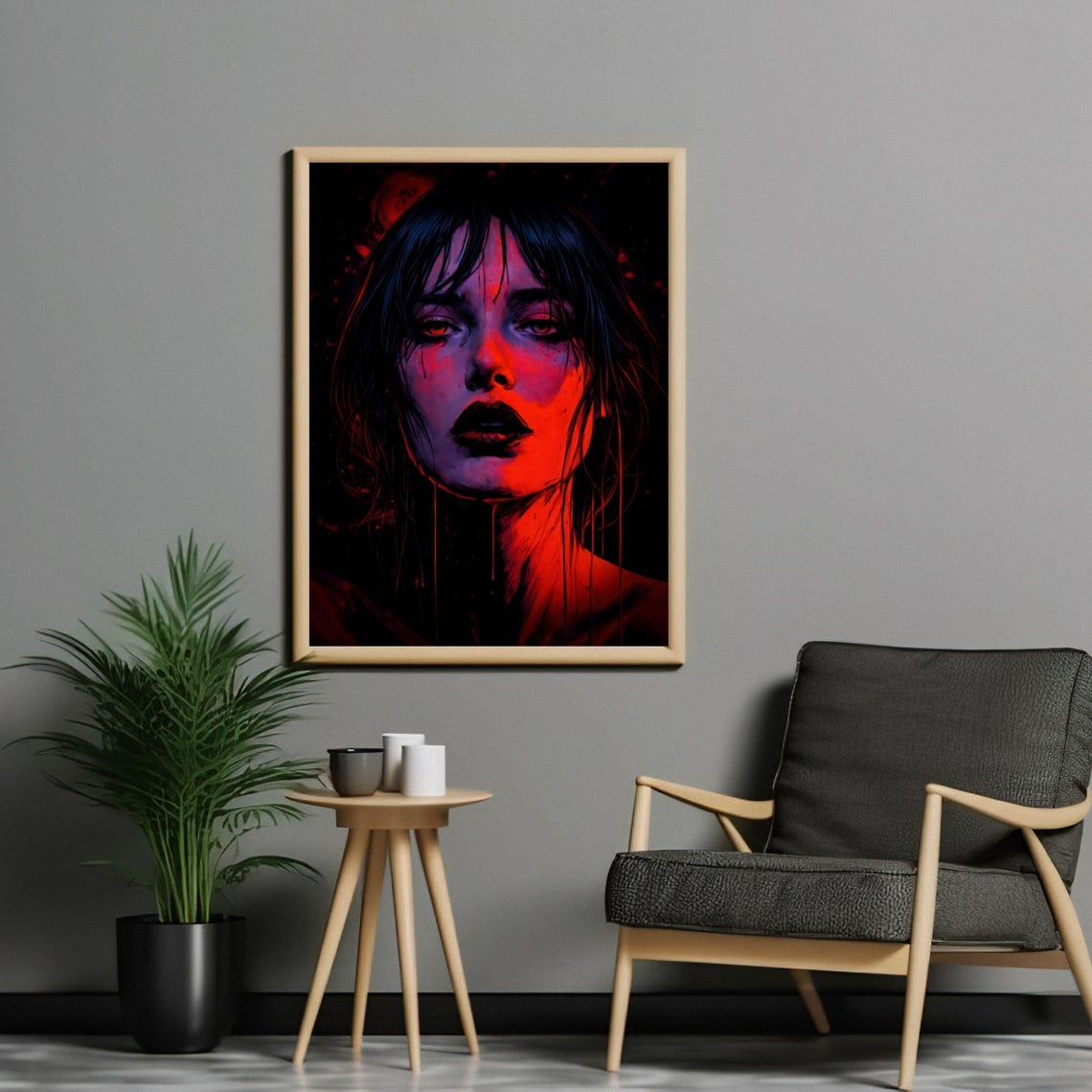 Dark Gothic Female Portrait Red Black Moody Dramatic Art Wall Print - Image 2