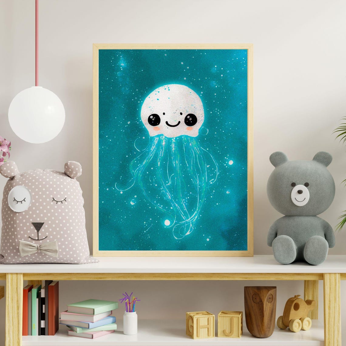 White Glowing Baby Jellyfish Framed Art Print Kids Room Decor Ocean Creature Wall Art Nursery Art Bioluminescent Sea Life Poster - Image 8