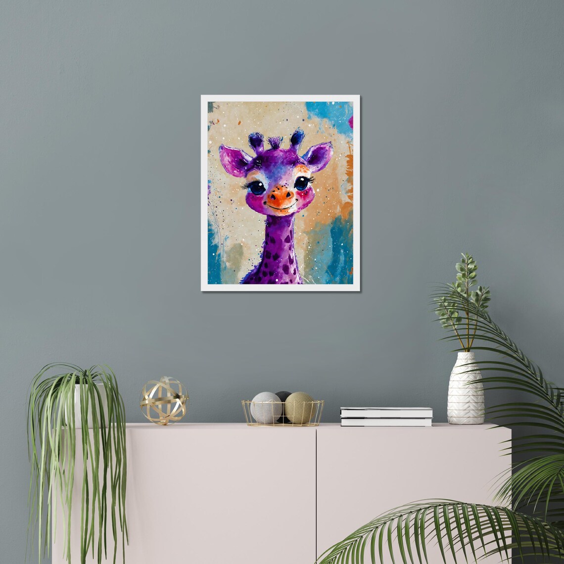 Cute Purple Giraffe Big Eyes Portrait Colorful Safari Kids Poster - Image 3