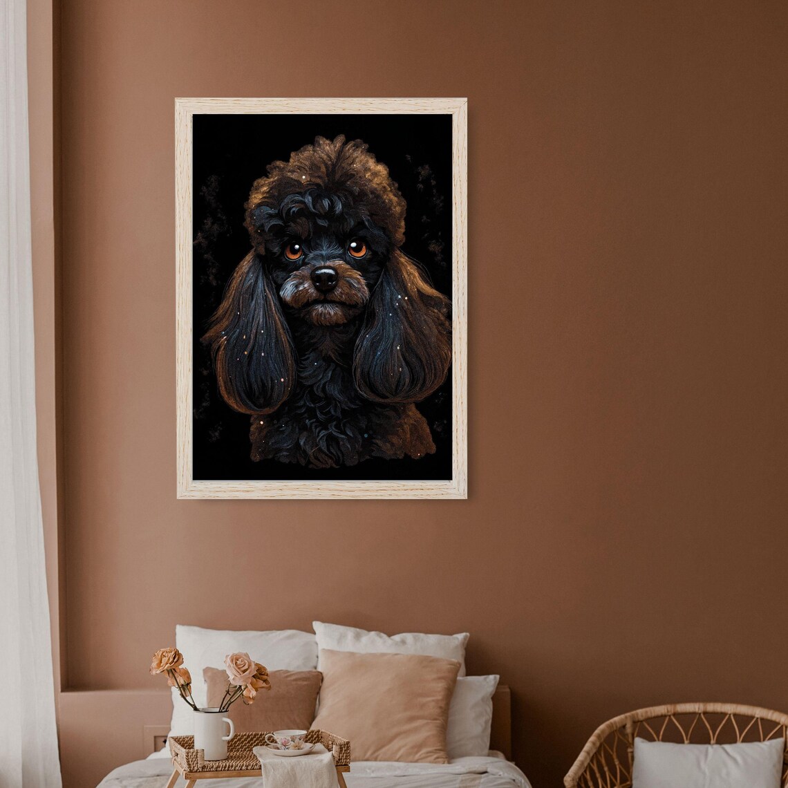 Black Toy Poodle Starry Night Dark Dramatic Dog Portrait Art Poster - Image 7