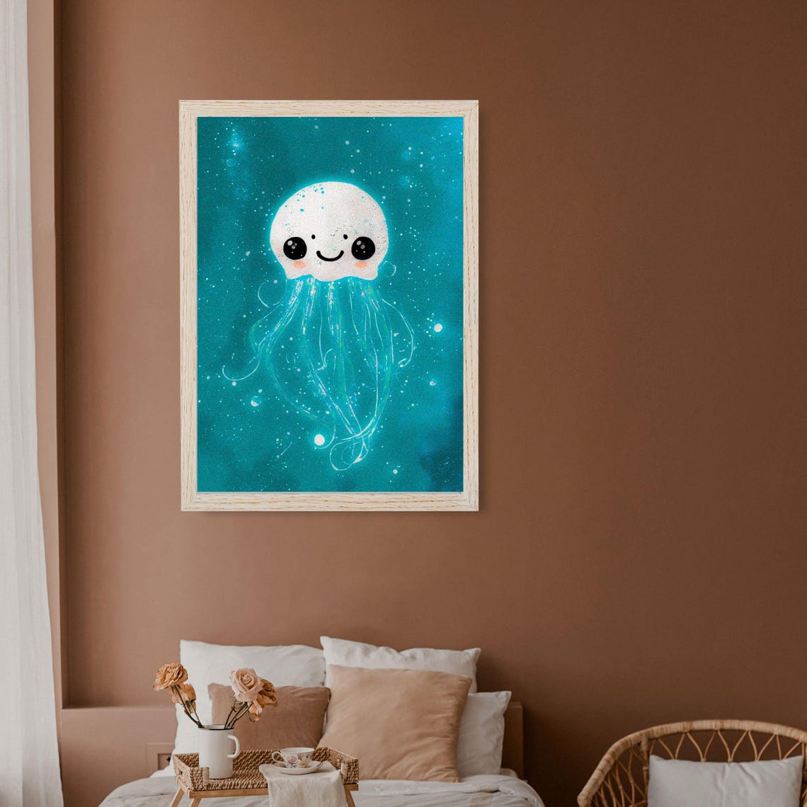 White Glowing Baby Jellyfish Framed Art Print Kids Room Decor Ocean Creature Wall Art Nursery Art Bioluminescent Sea Life Poster - Image 4