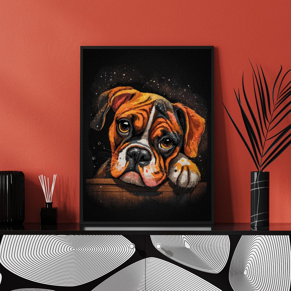 Boxer Dog Art Print Lazy Boxer Breed Portrait Puppy Dog Eyes Dog Lover Gift Animal Illustration Modern Pet Art 8x10 24x36 Dog Momdad - Image 4