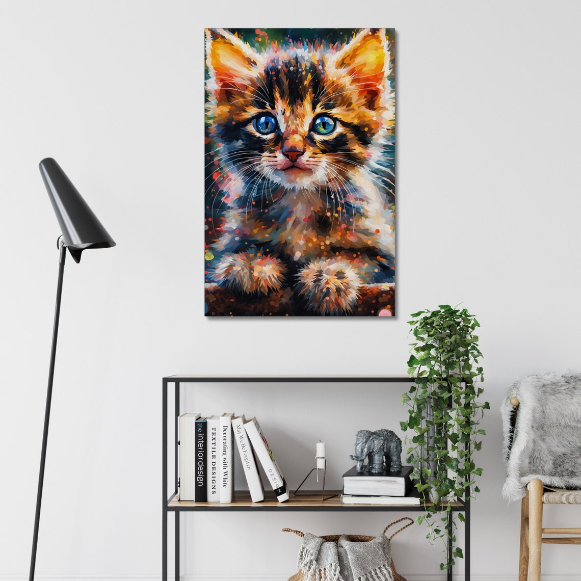 Tabby Kitten Portrait Blue Eyes Speckled Mosaic Cute Cat Wall Print - Image 2