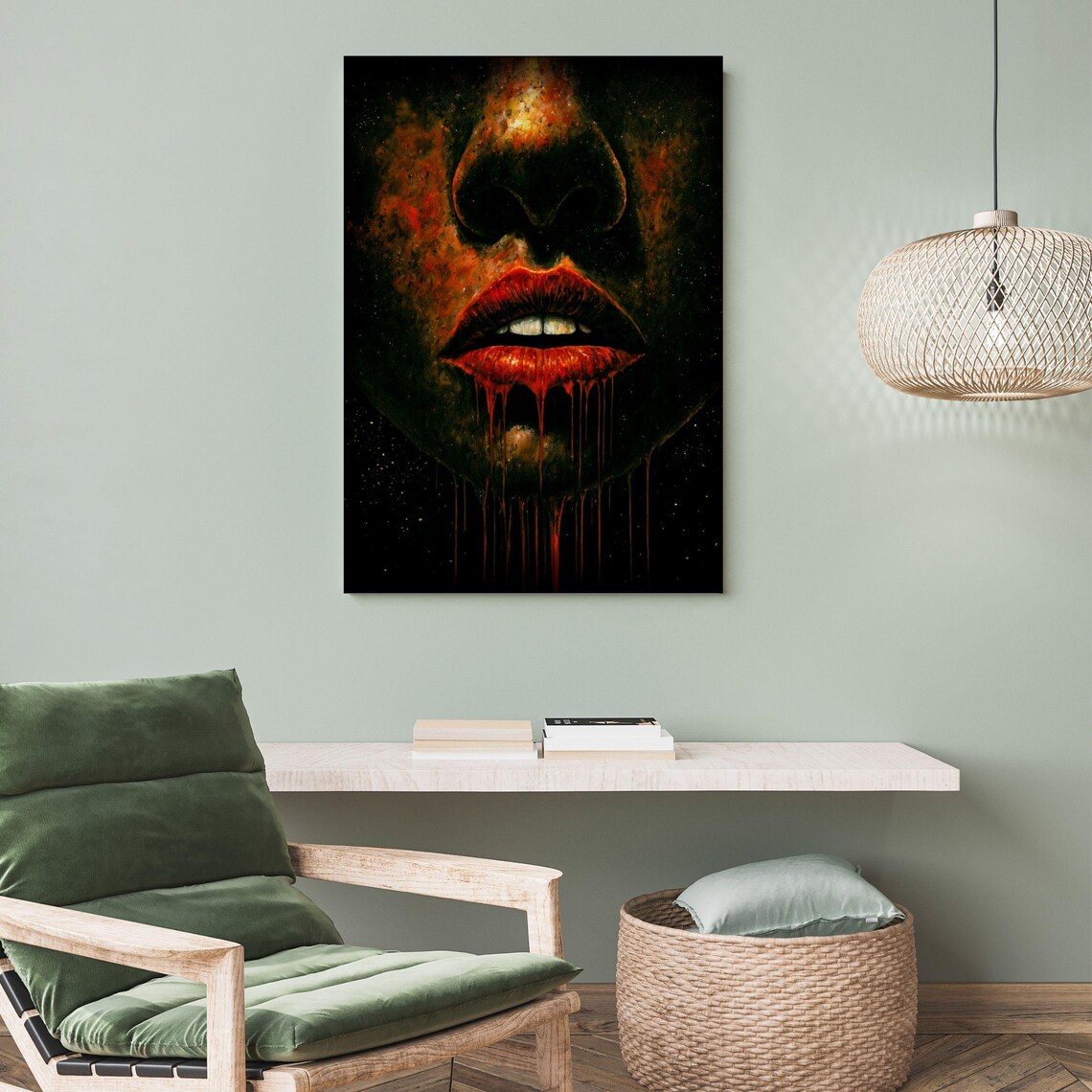Dark Surreal Horror Portrait Close Up Red Lips Dripping Gothic Art Print - Image 3