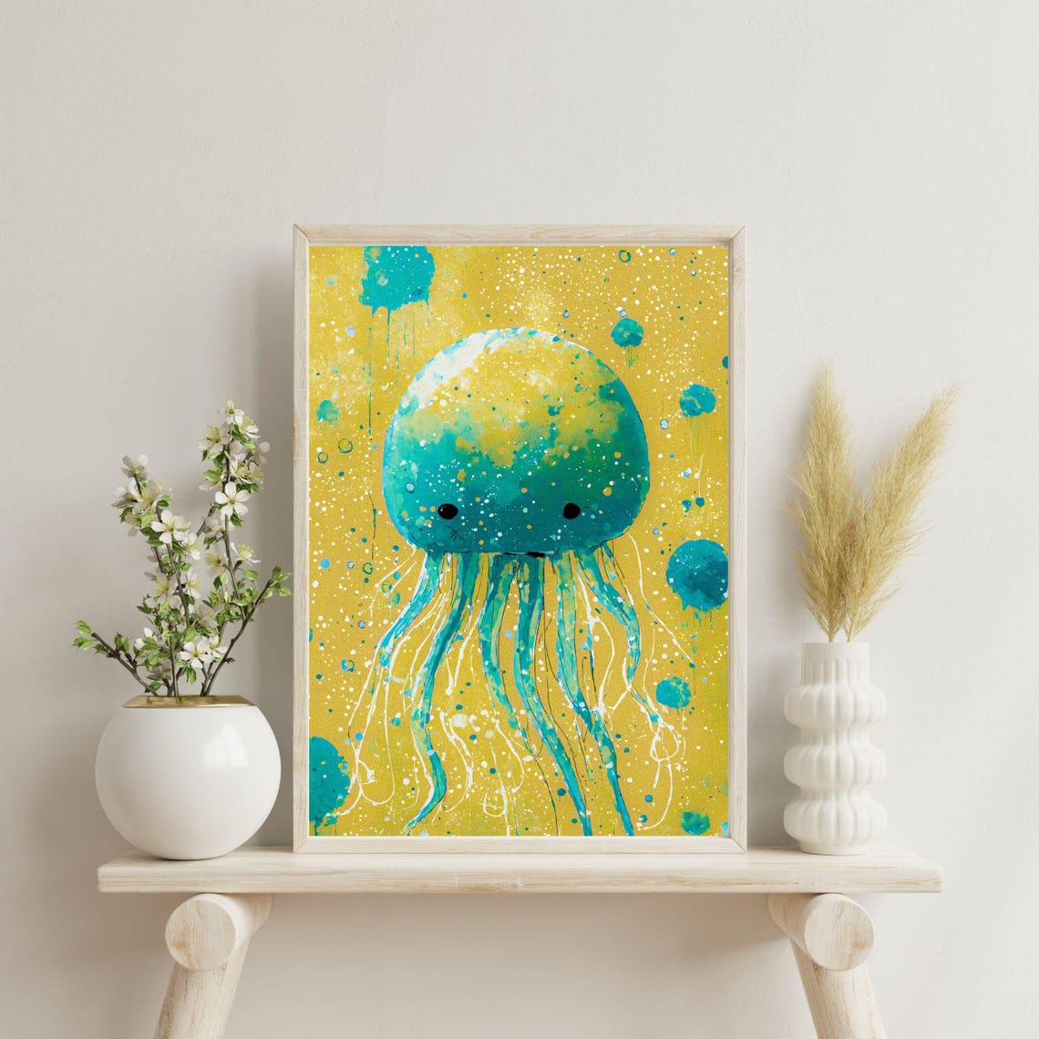 Yellow Green Jellyfish Art Print Cute Ocean Animal Wall Decor Colorful Underwater Illustration For Nursery Or Kids Room 8x10 12x16 18x24 - Image 6
