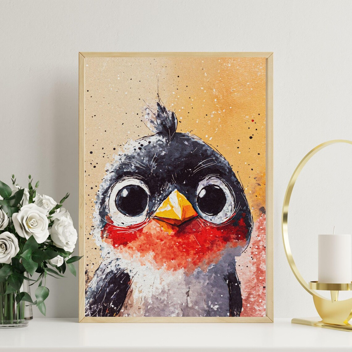Penguin Watercolor Bird Portrait, Nursery Decor - Image 4