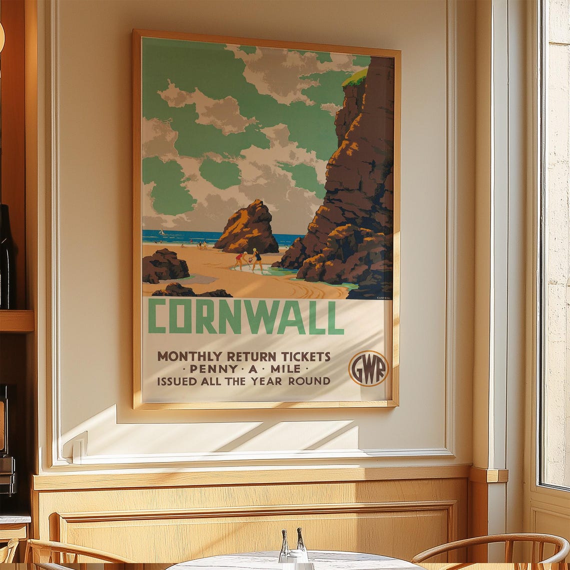 Cornwall Vintage GWR Railway Beach Cliffs Seaside Travel Poster