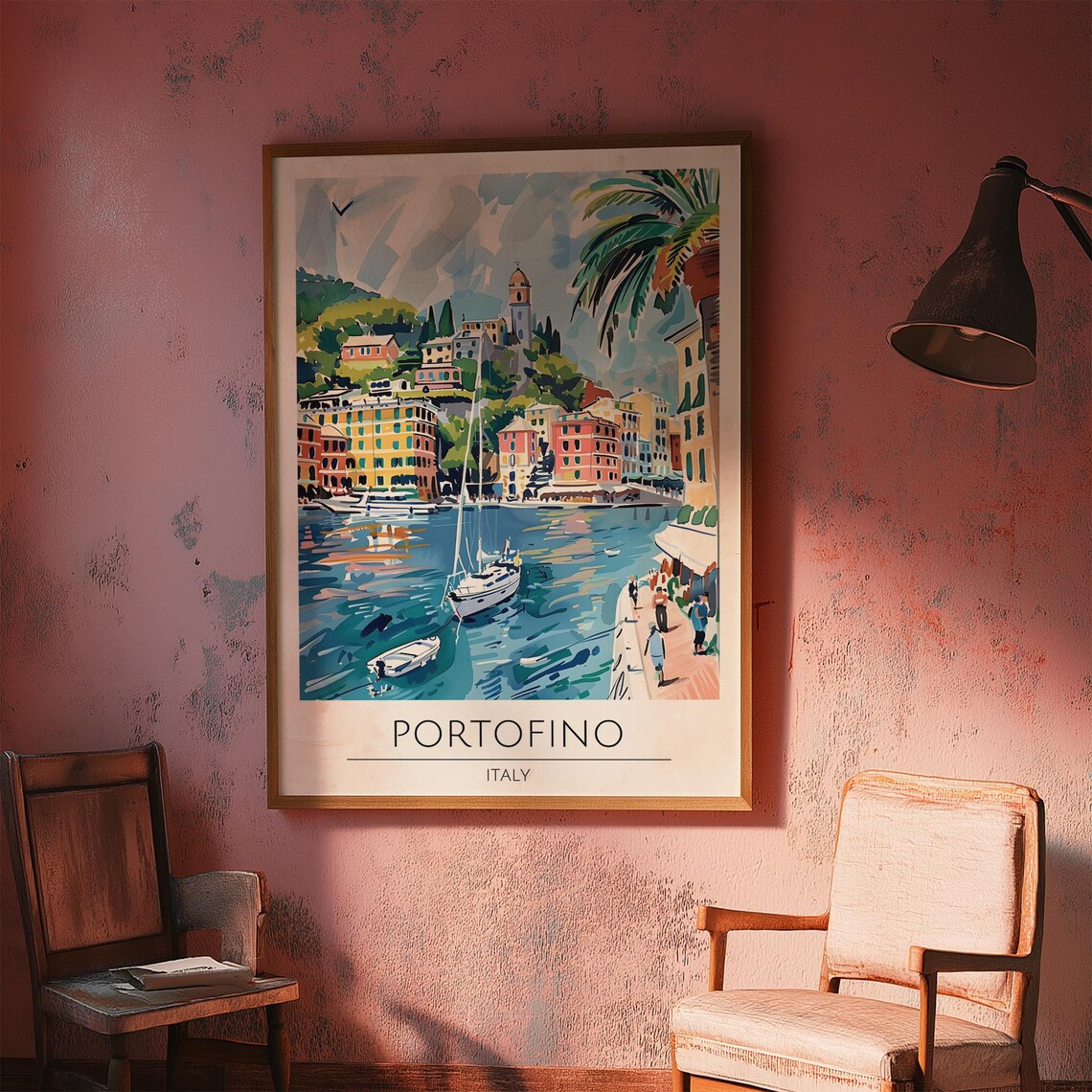 Portofino Italy Watercolor Harbor Italian Riviera Town Poster