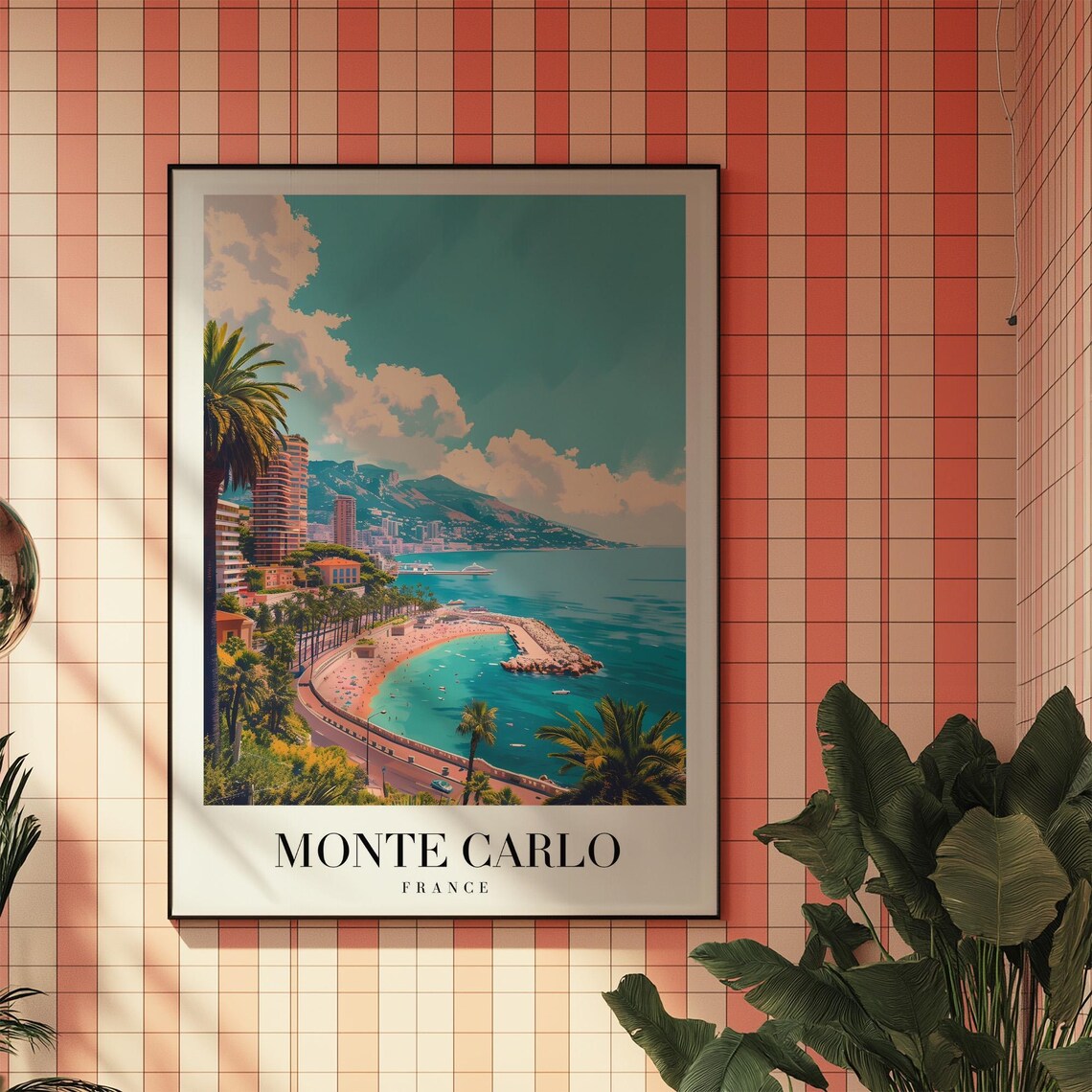 Monte Carlo France Retro Travel Print Vintage Riviera Bay Illustration