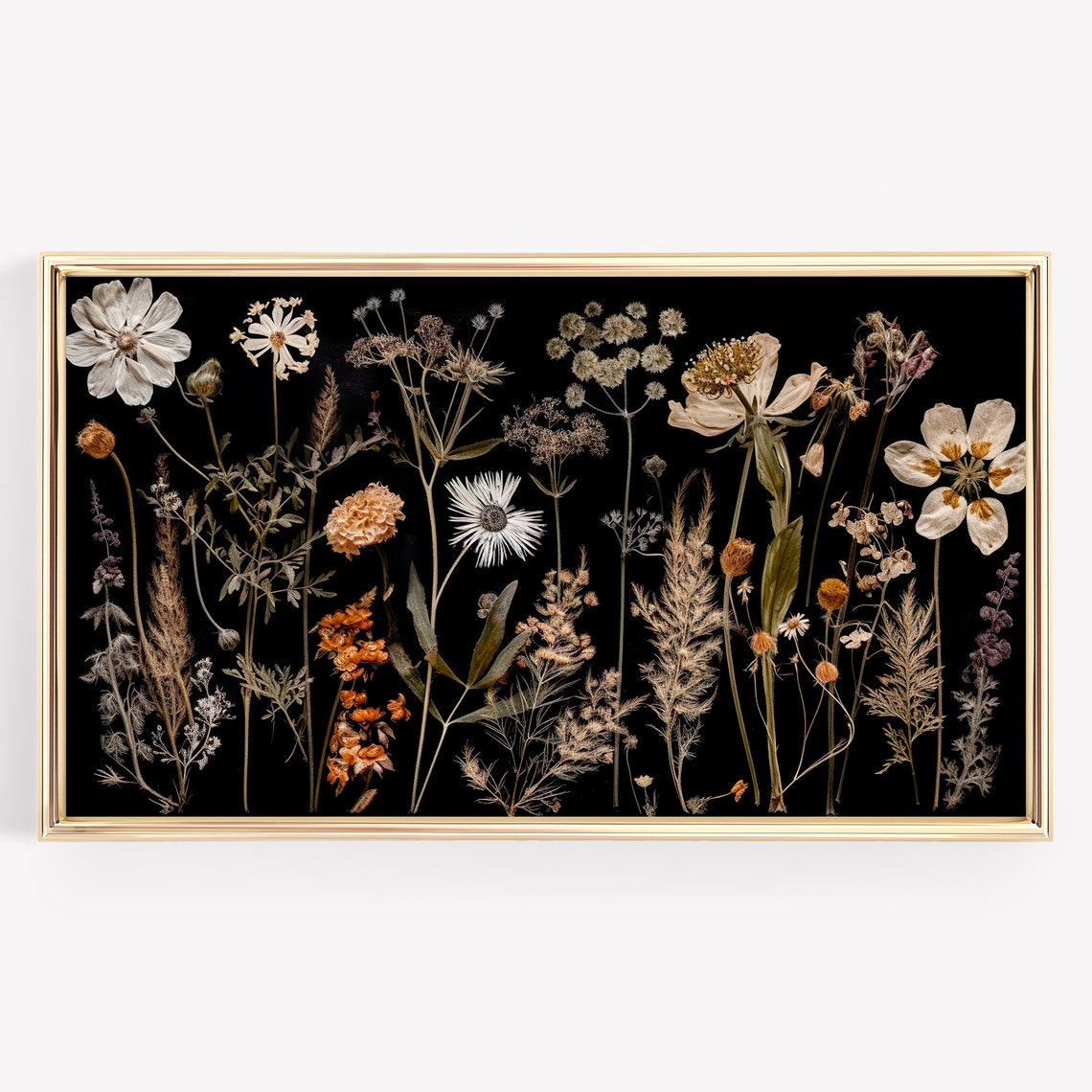 Pressed Wildflowers Black Background Delicate Botanical Art Poster - Image 2