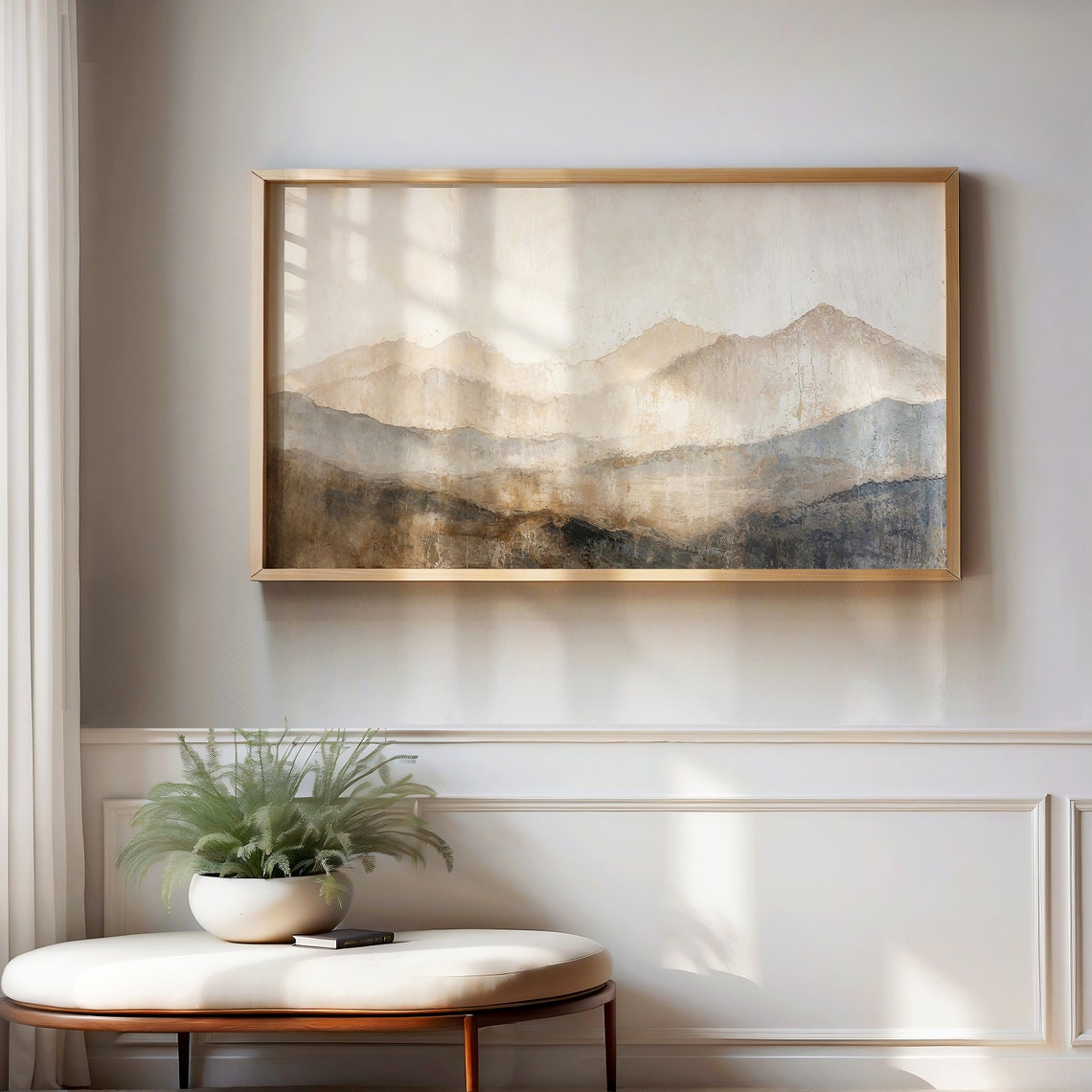 Misty Mountains Layered Abstract Beige Grey Neutral Wall Poster - Image 3