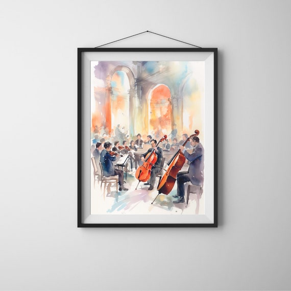 Two People Player Contrabass In The Street Jazz Musician Art Print Wall