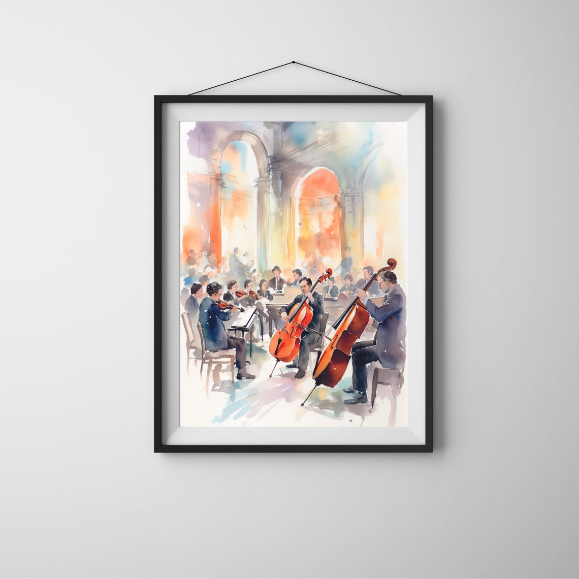 Orchestra Strings Performance Grand Hall Watercolor Music Poster