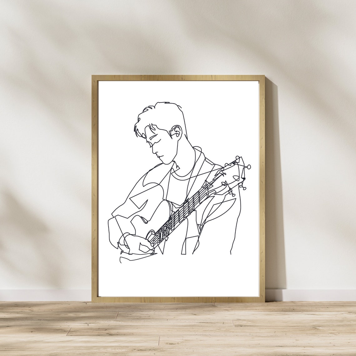 Minimalist Man Playing Guitar Line Art Music Wall Instrument Prints Simple Sketch
