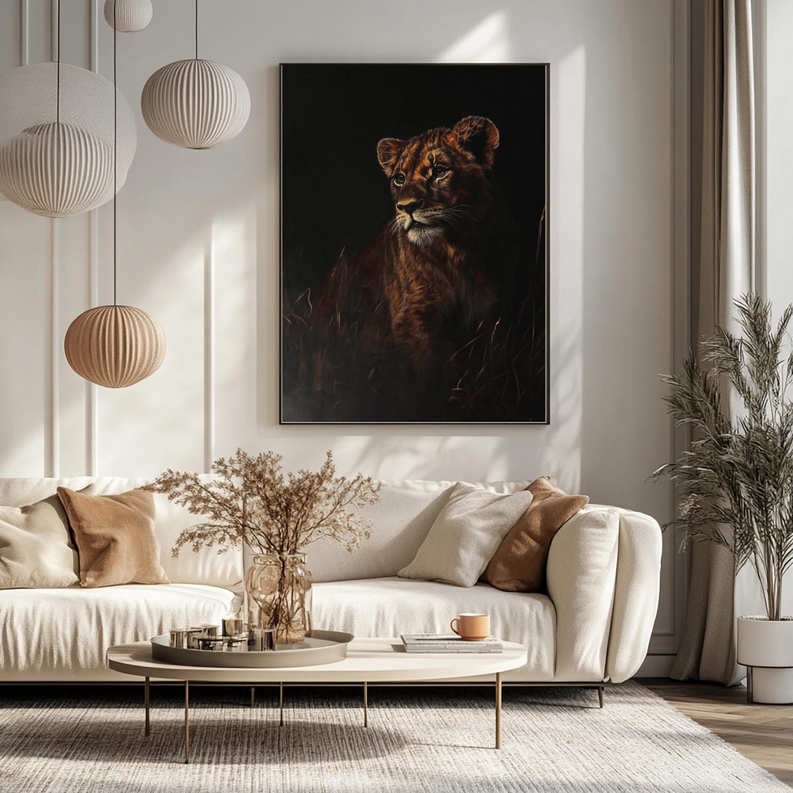 Lioness Emerging From the Dark in a Safari Oil Painting Poster - Image 3