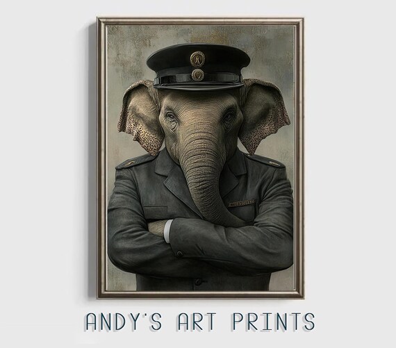 Elephant In Railway Conductor Uniform Funny Animal Portrait Poster