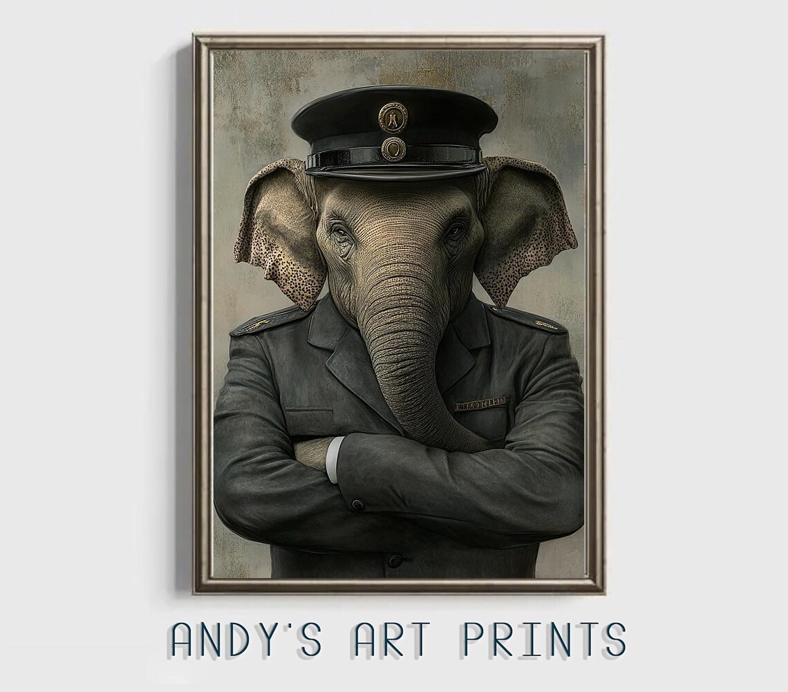 Elephant In Railway Conductor Uniform Funny Animal Portrait Poster