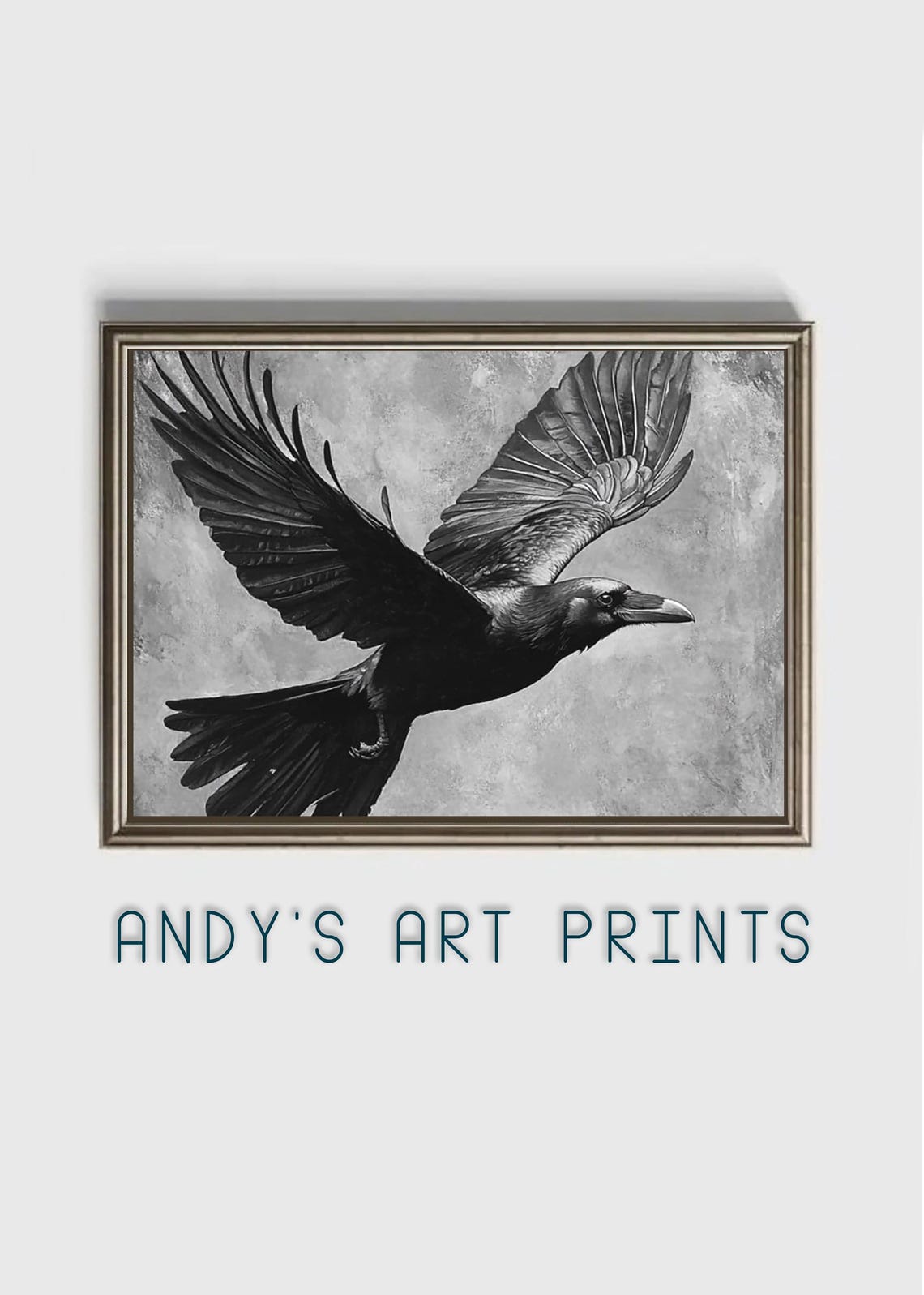 Crow in Full Flight Drawn in Black and White Pencil Style Poster
