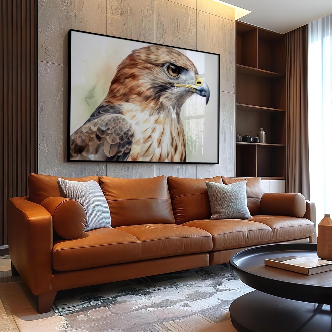 Hawk Head in Side Profile Painted in Watercolor Bird Art Poster