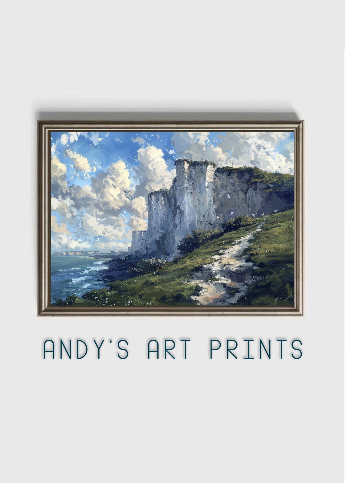 White Chalk Cliffs By The Sea Coastal Landscape Oil Painting Poster - Image 3