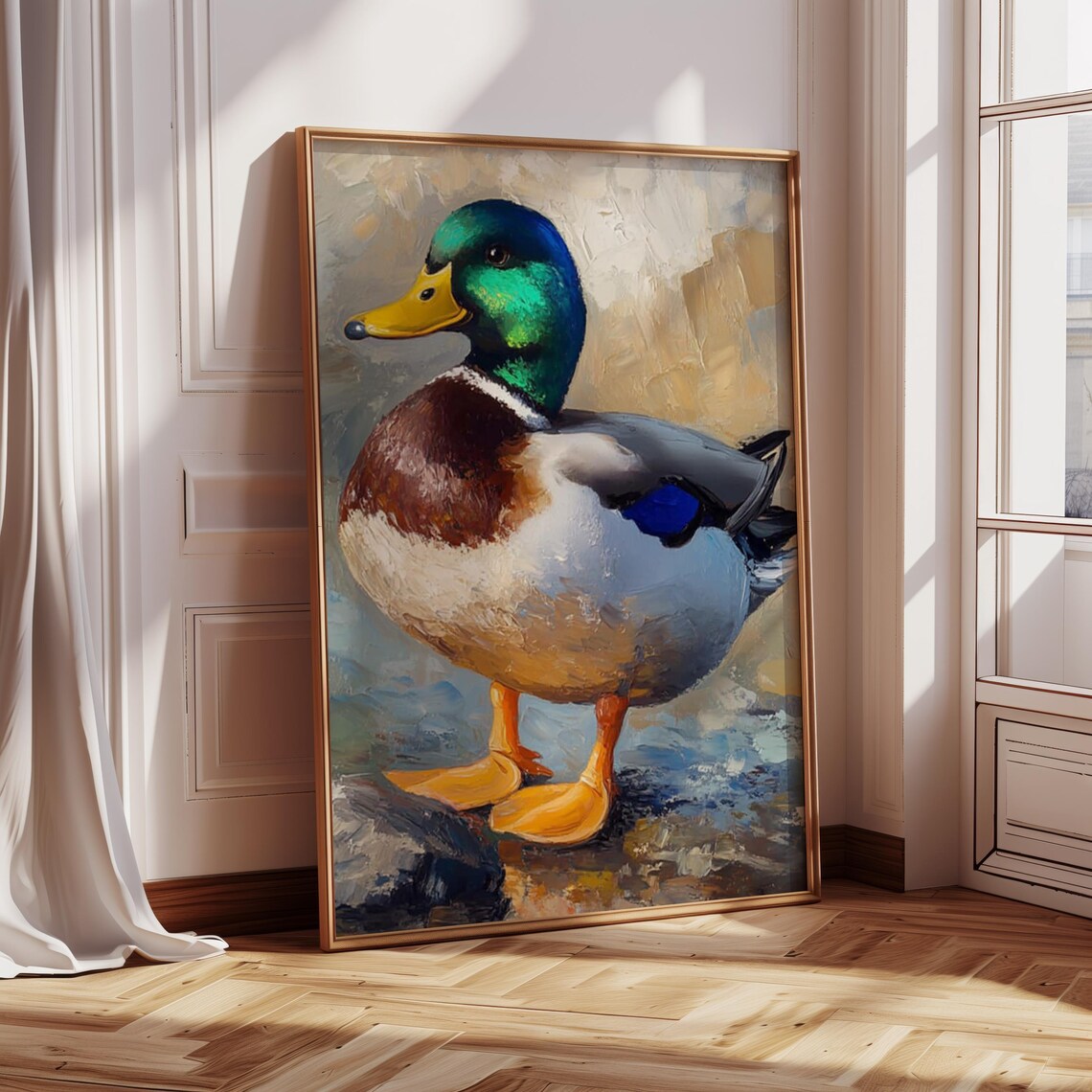 Mallard Drake Standing Portrait in Classic Oil Painting Style Poster