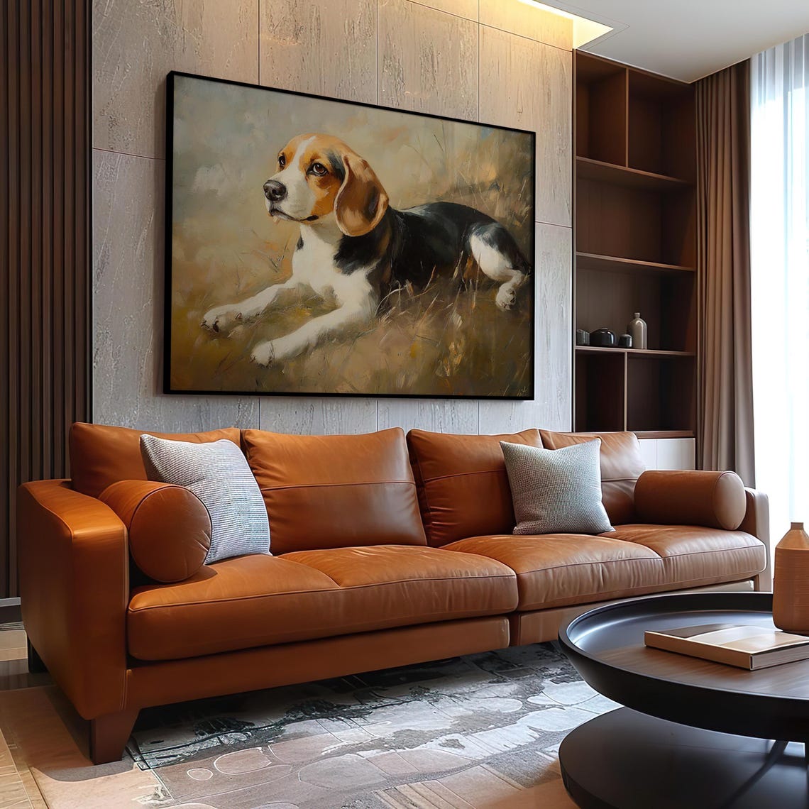 Beagle Resting In Dry Golden Grass Field Oil Painting Poster - Image 3