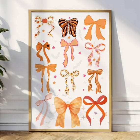 Coquette Halloween Print Decor Wall Art Trendy Bow Spooky Season Dorm Room