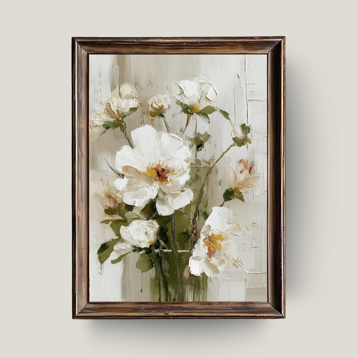 White Blossom Palette Knife Floral Painting In Neutral Tones Wall Art