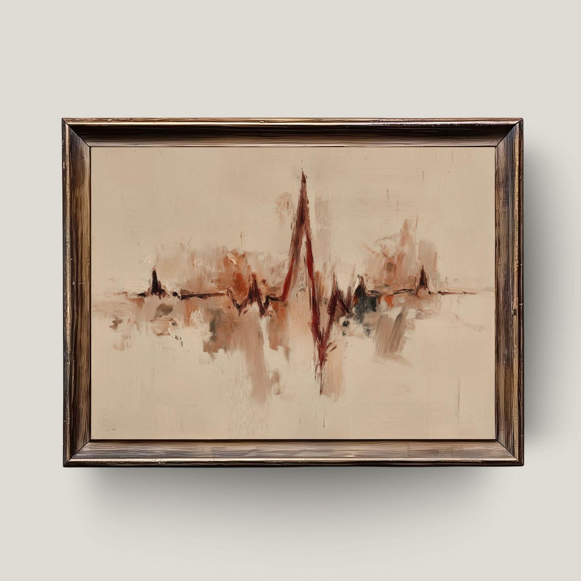 Abstract Heartbeat EKG Line Minimalist Beige Modern Art Poster