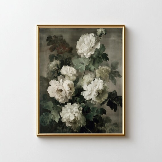 Peony Flower Wall Art Neutral Vintage Botanical Print