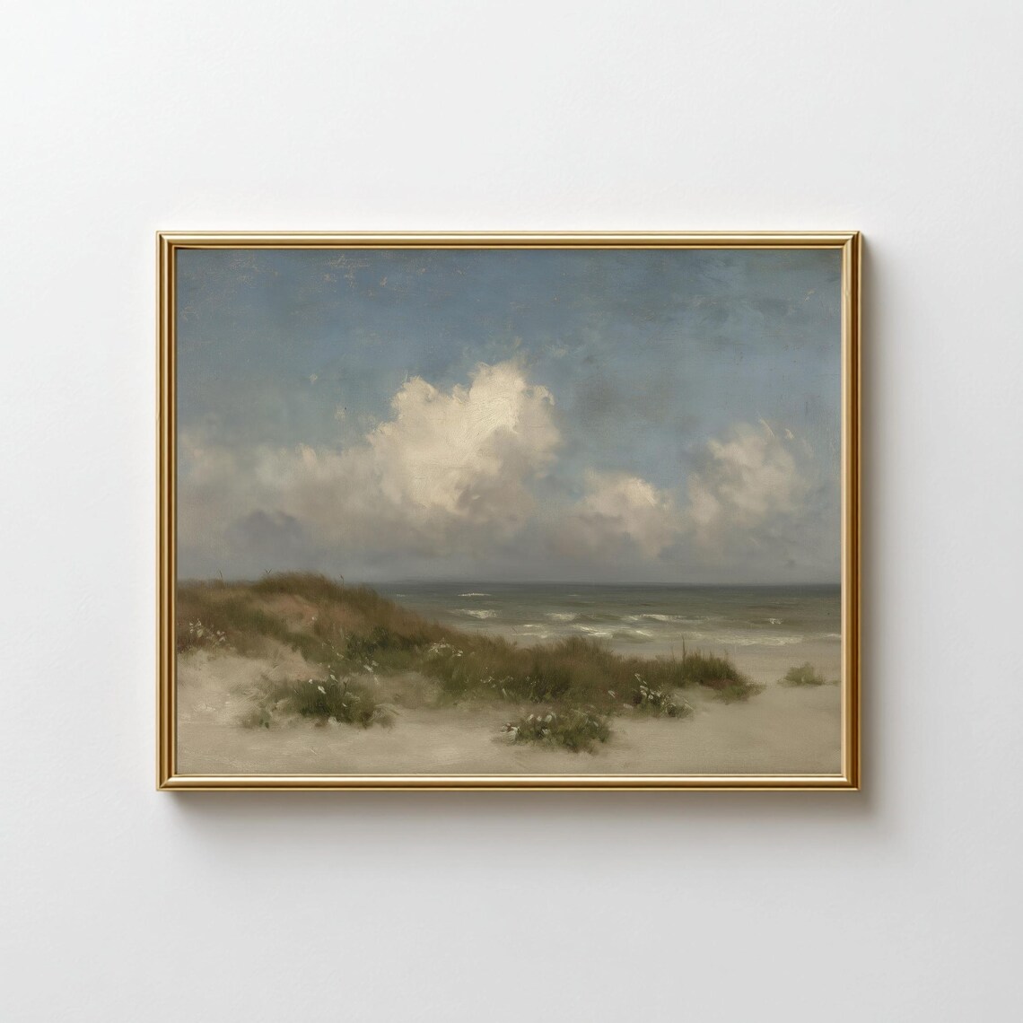 Tranquil Seaside Painting Soft Clouds Beach Dunes Neutral Poster