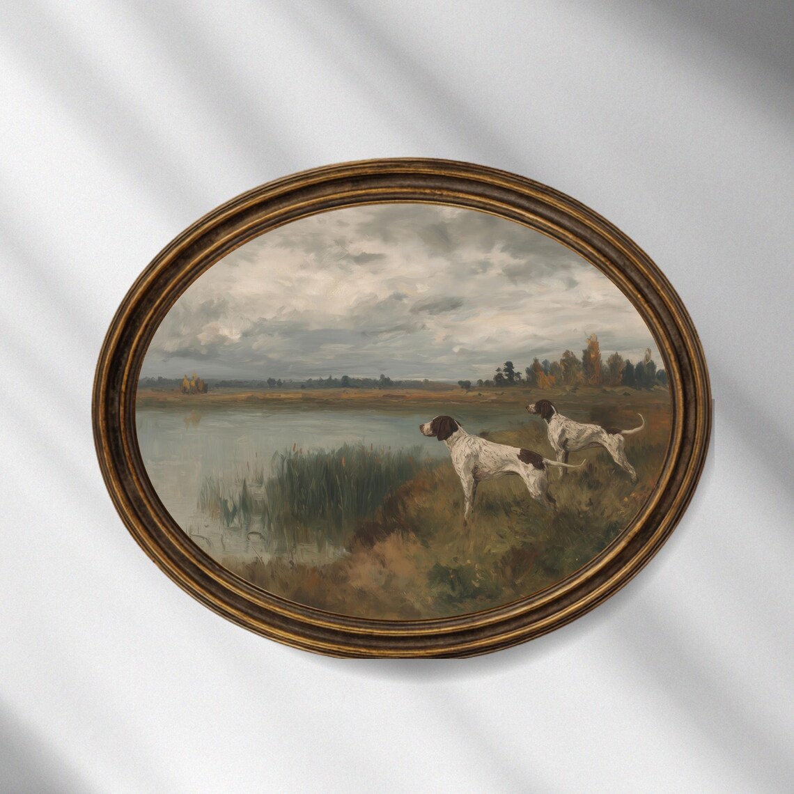 Two Pointer Dogs at Lakeside Vintage Sporting Dog Painting Print