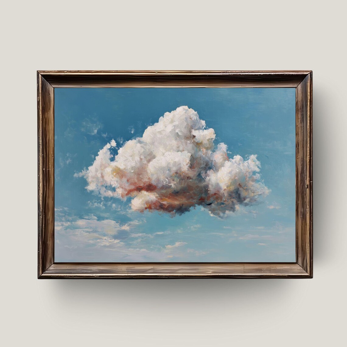 Single White Cloud Blue Sky Oil Painting Minimalist Cloudscape Art Poster